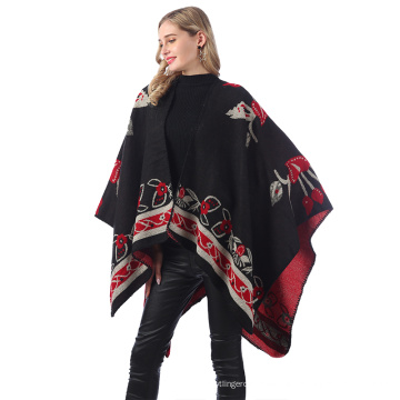 New Fashion Winter Poncho Kaschmir Damen Poncho Schal Wolle Schal Poncho mit Quaste